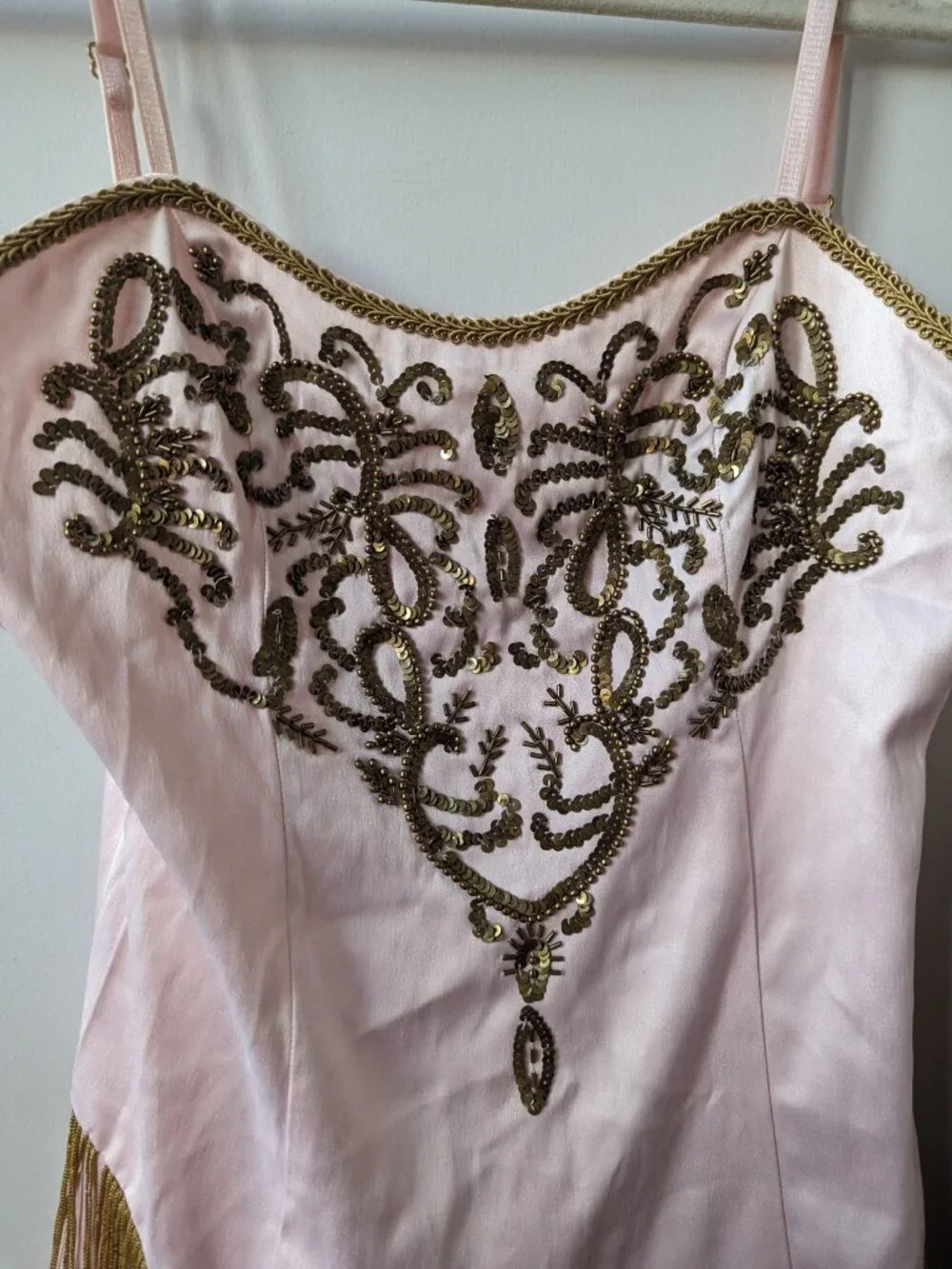Embellished Pink Gold Fringe Slip Dress Burning Man Performer | Current Mood XS